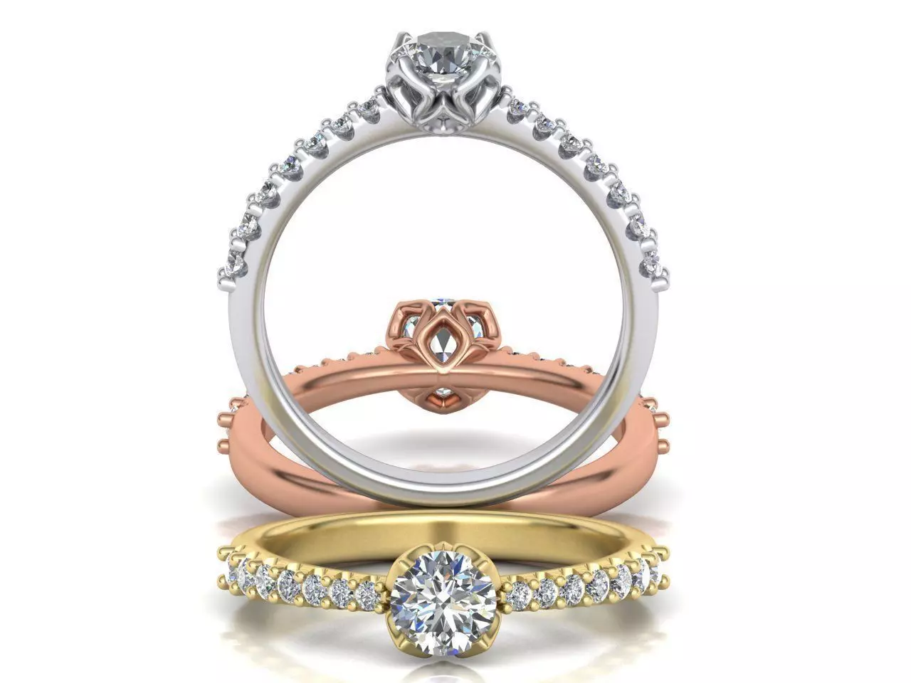 Engagement ring round diamond Flowers Shine collection 230 3D print model_0