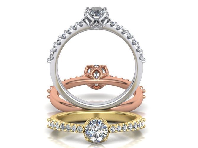 Engagement ring round diamond Flowers Shine collection 230 3D print model