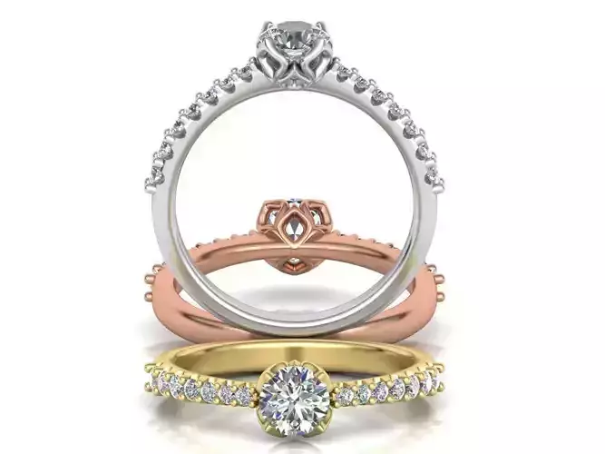 Engagement ring round diamond Flowers Shine collection 230 3D print model