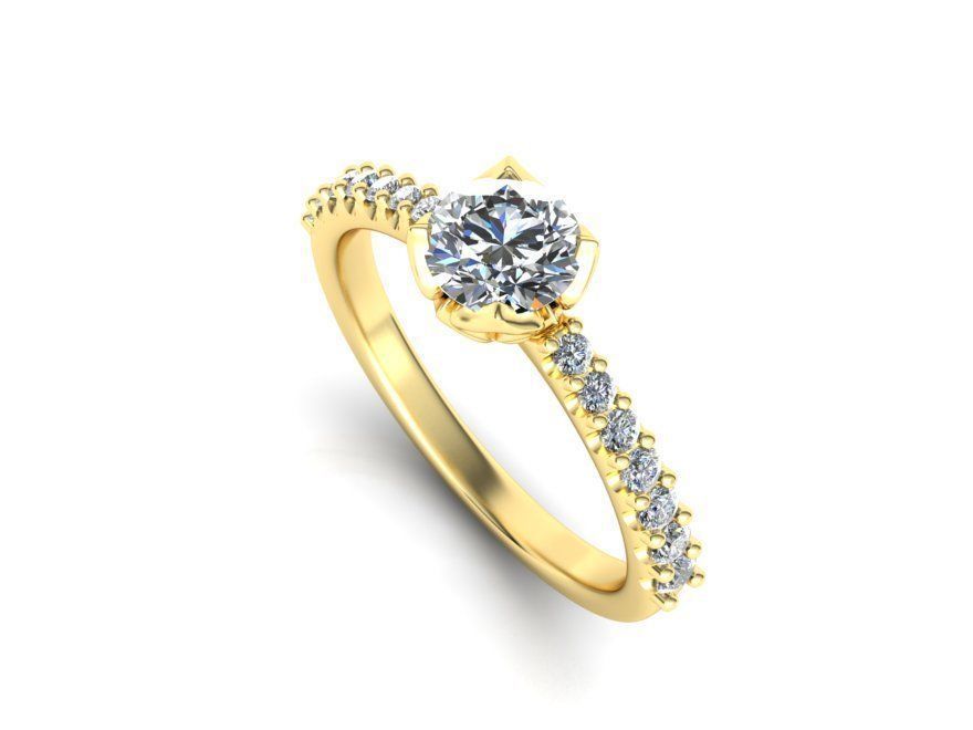 Engagement ring round diamond Flowers Shine collection 230 3D print model_1