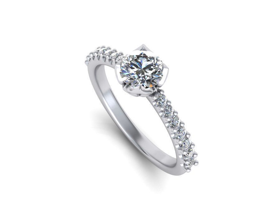 Engagement ring round diamond Flowers Shine collection 230 3D print model_3
