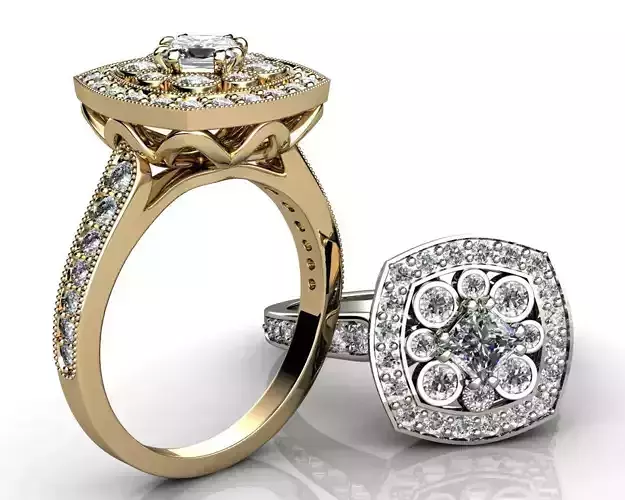 Cluster with bezel stones and Halo Ring