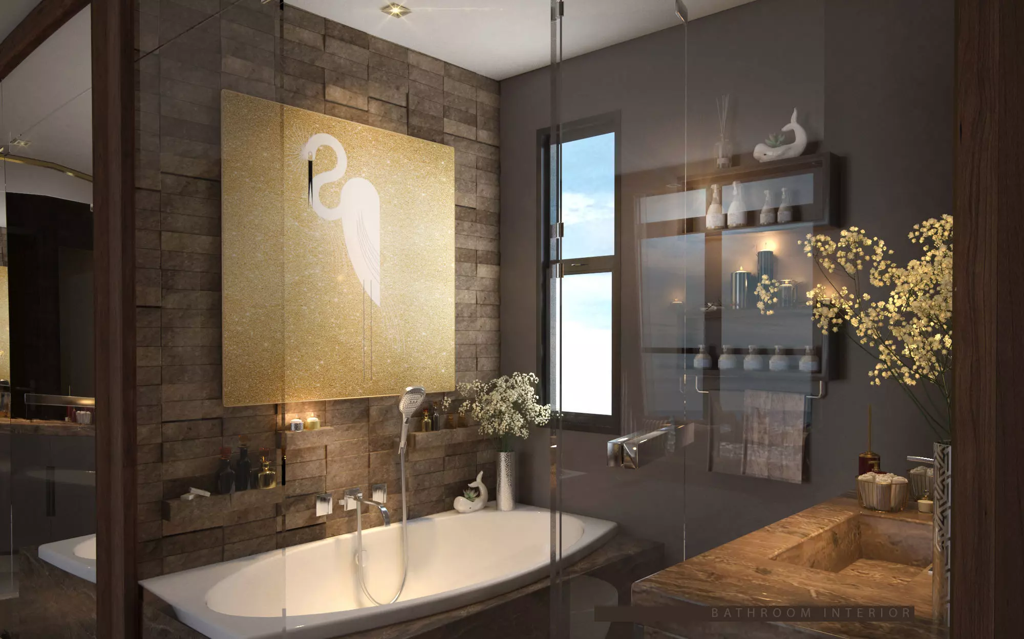 Bathroom Wc Modern Luxurious elegant cozy Granite Interior scene 3D model_0