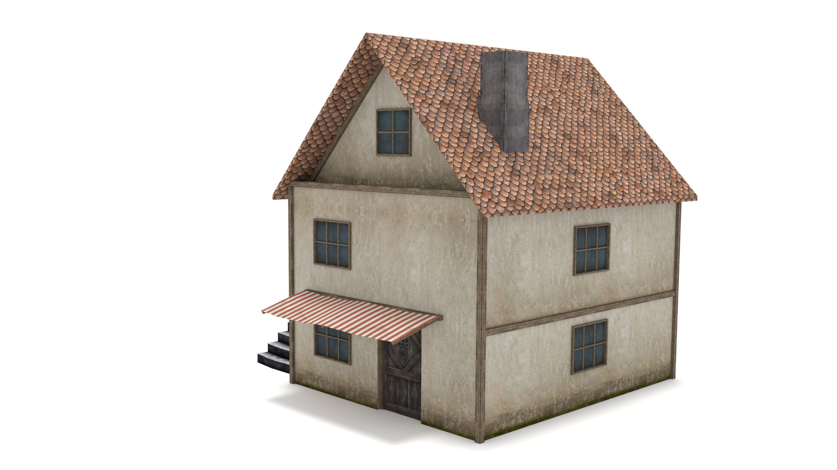Medieval House Low-poly 3D model_4