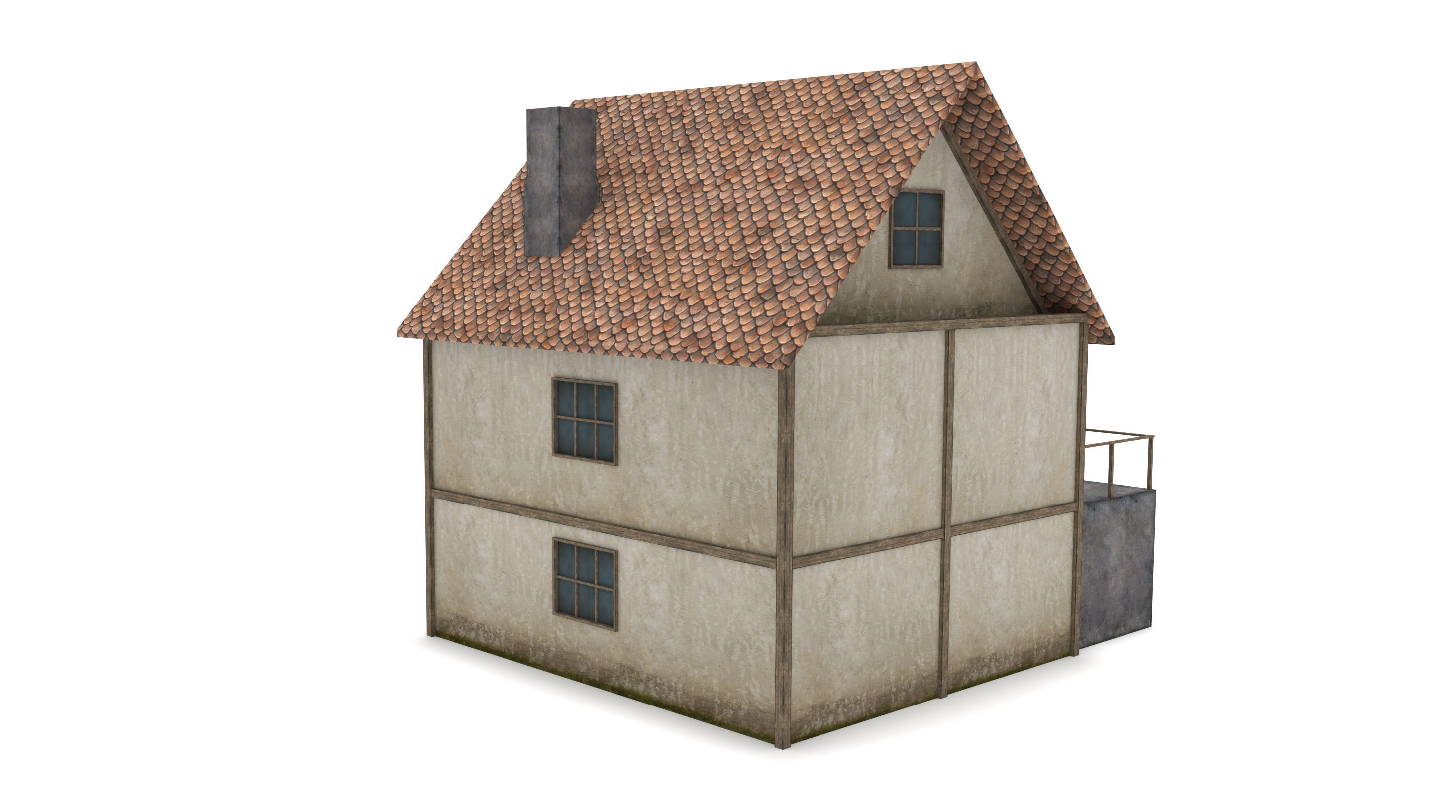 Medieval House Low-poly 3D model_3