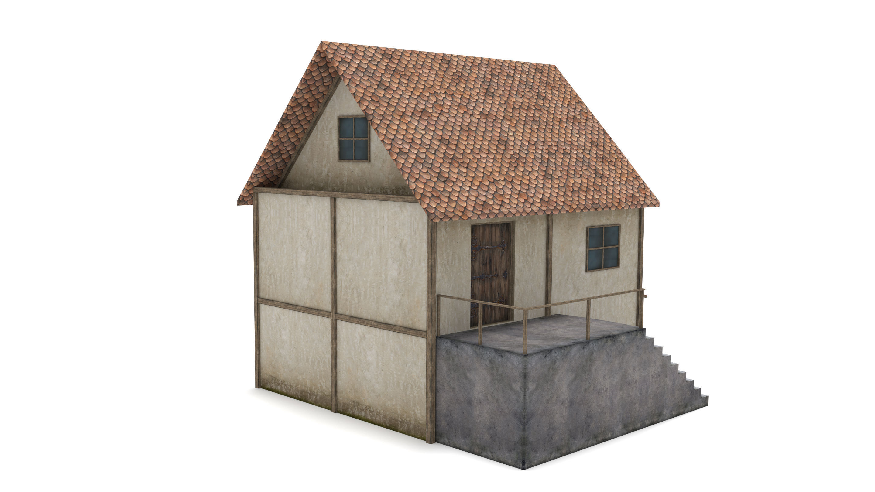 Medieval House Low-poly 3D model_2