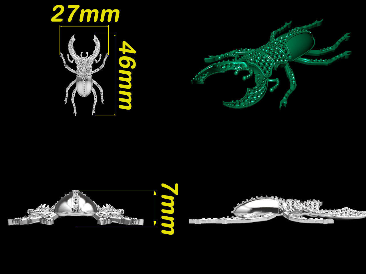 Beetle brooch with enamel 3D print model_2