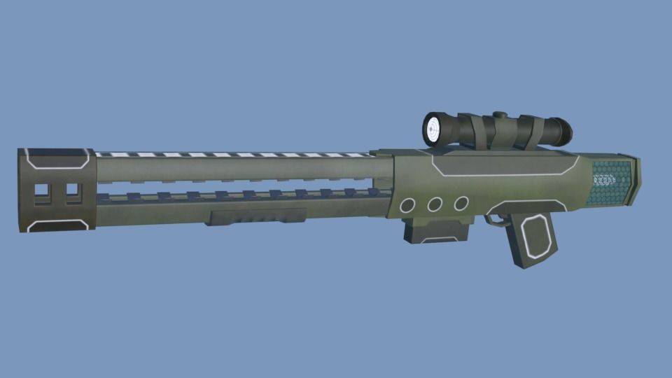 Railgun for games Low-poly 3D model_9