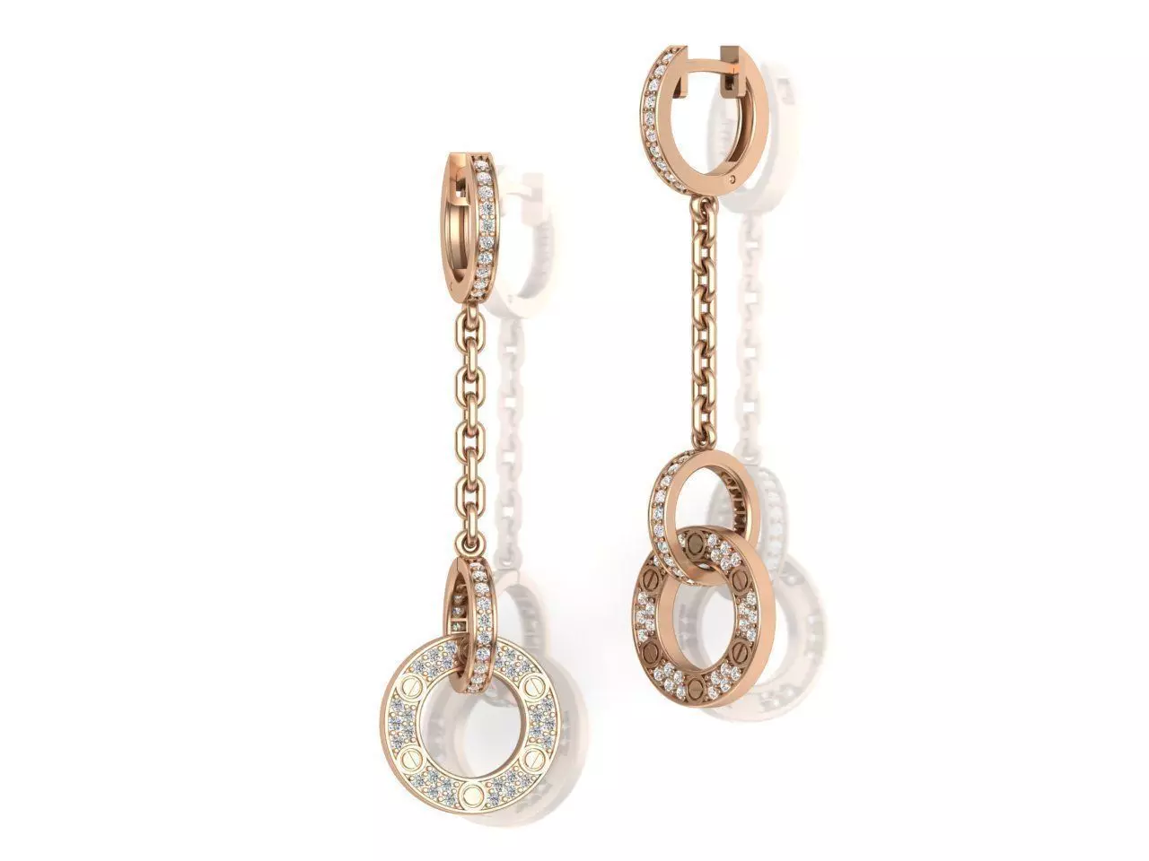 Diamonds Earrings with Circle elements  3D print model_0