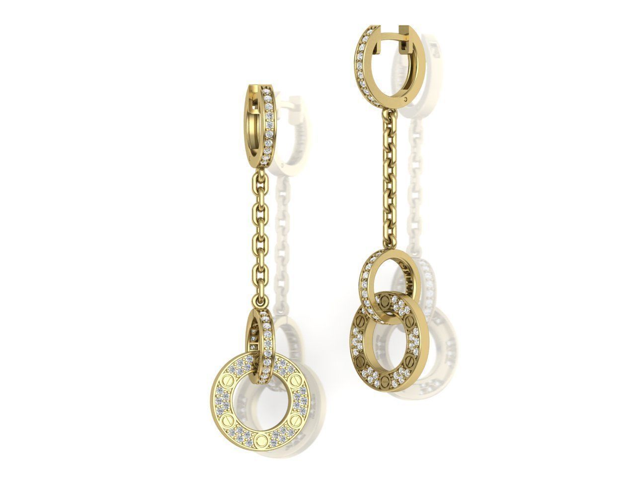Diamonds Earrings with Circle elements  3D print model_1