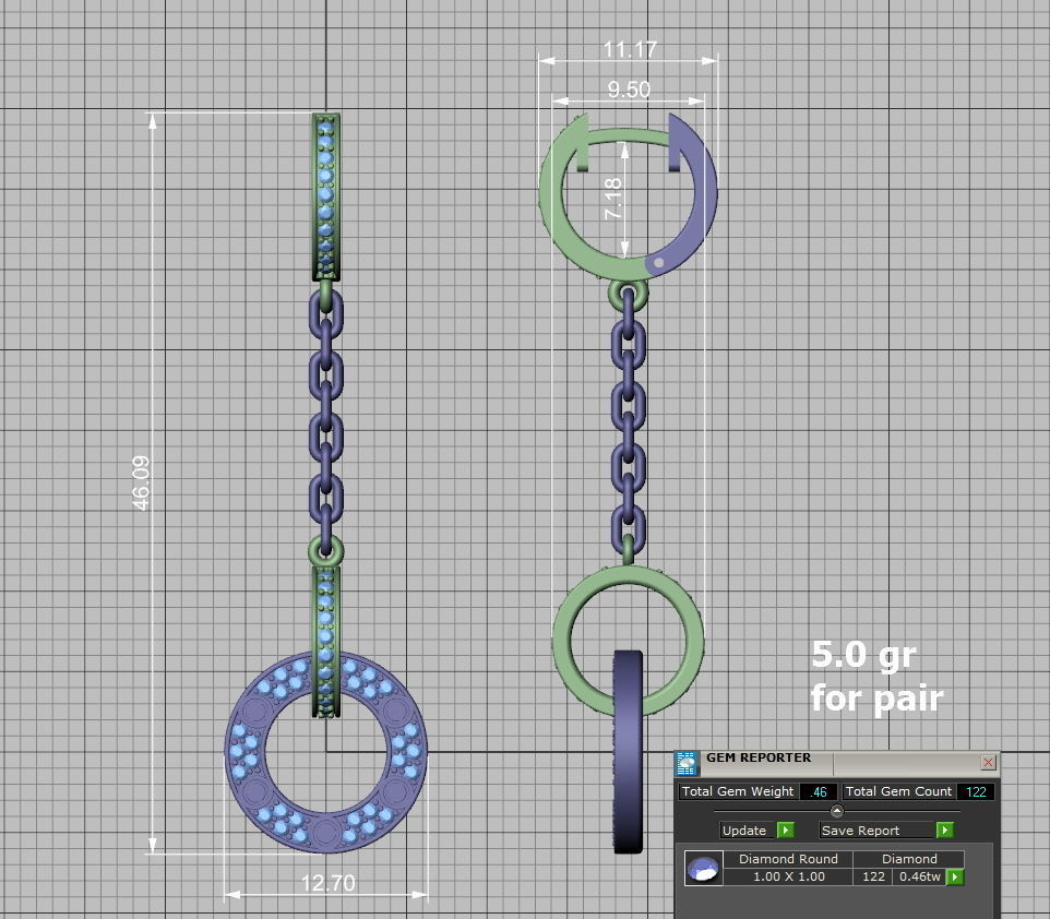 Diamonds Earrings with Circle elements  3D print model_2