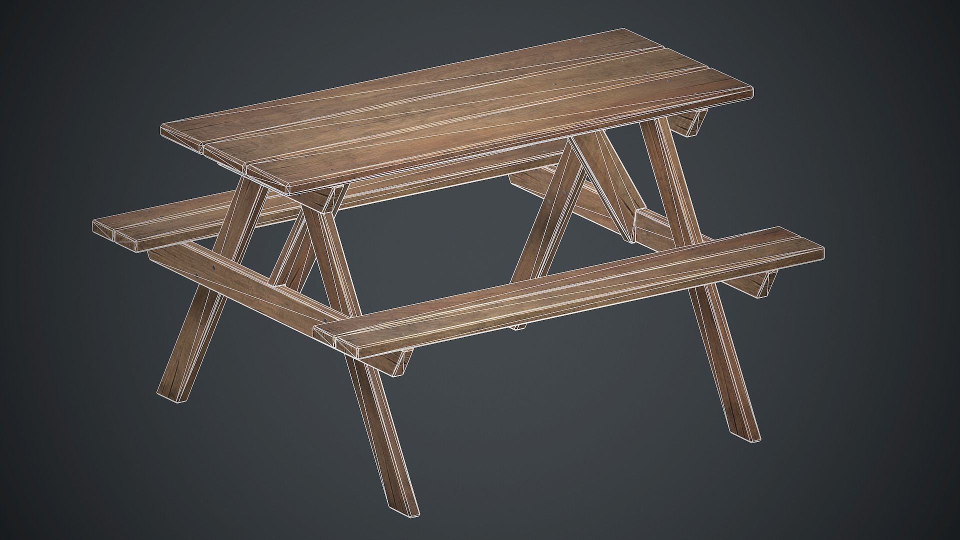 Wooden Picnic Table PBR Game Ready Low-poly 3D model_15