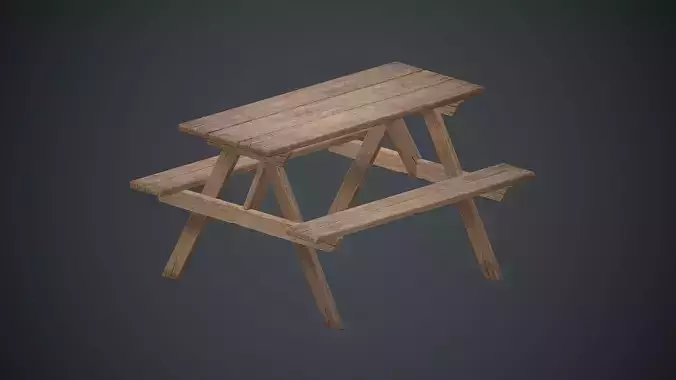 Wooden Picnic Table PBR Game Ready Low-poly 3D model