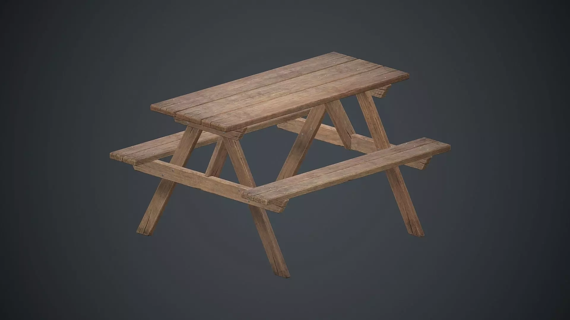 Wooden Picnic Table PBR Game Ready Low-poly 3D model_0