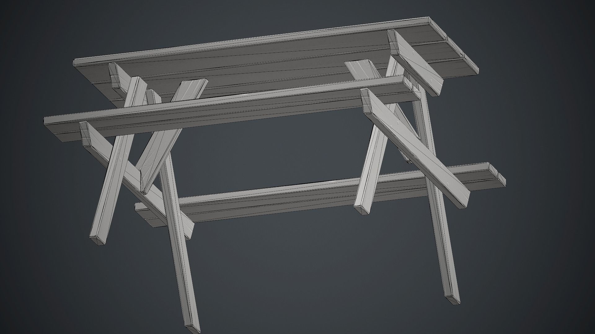 Wooden Picnic Table PBR Game Ready Low-poly 3D model_17