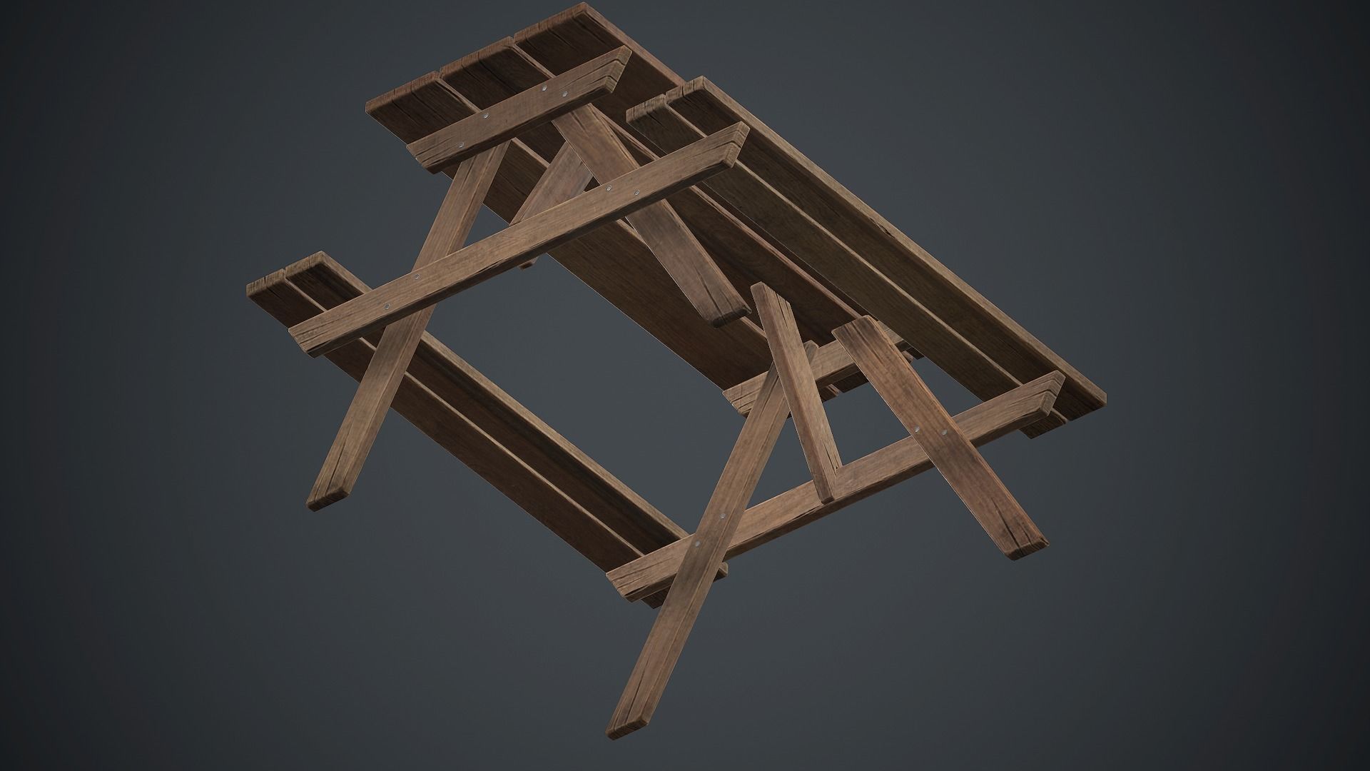 Wooden Picnic Table PBR Game Ready Low-poly 3D model_14