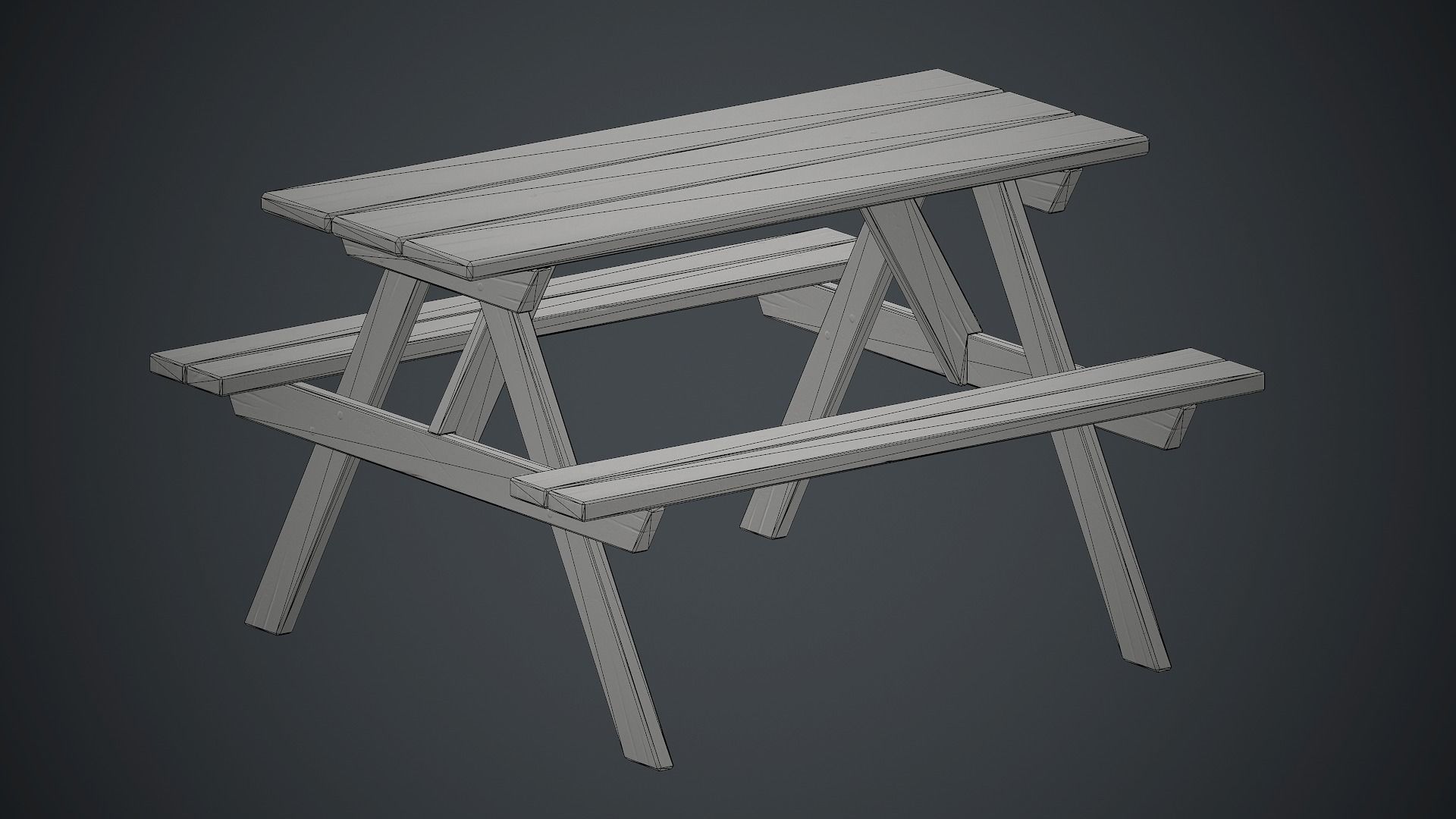 Wooden Picnic Table PBR Game Ready Low-poly 3D model_16