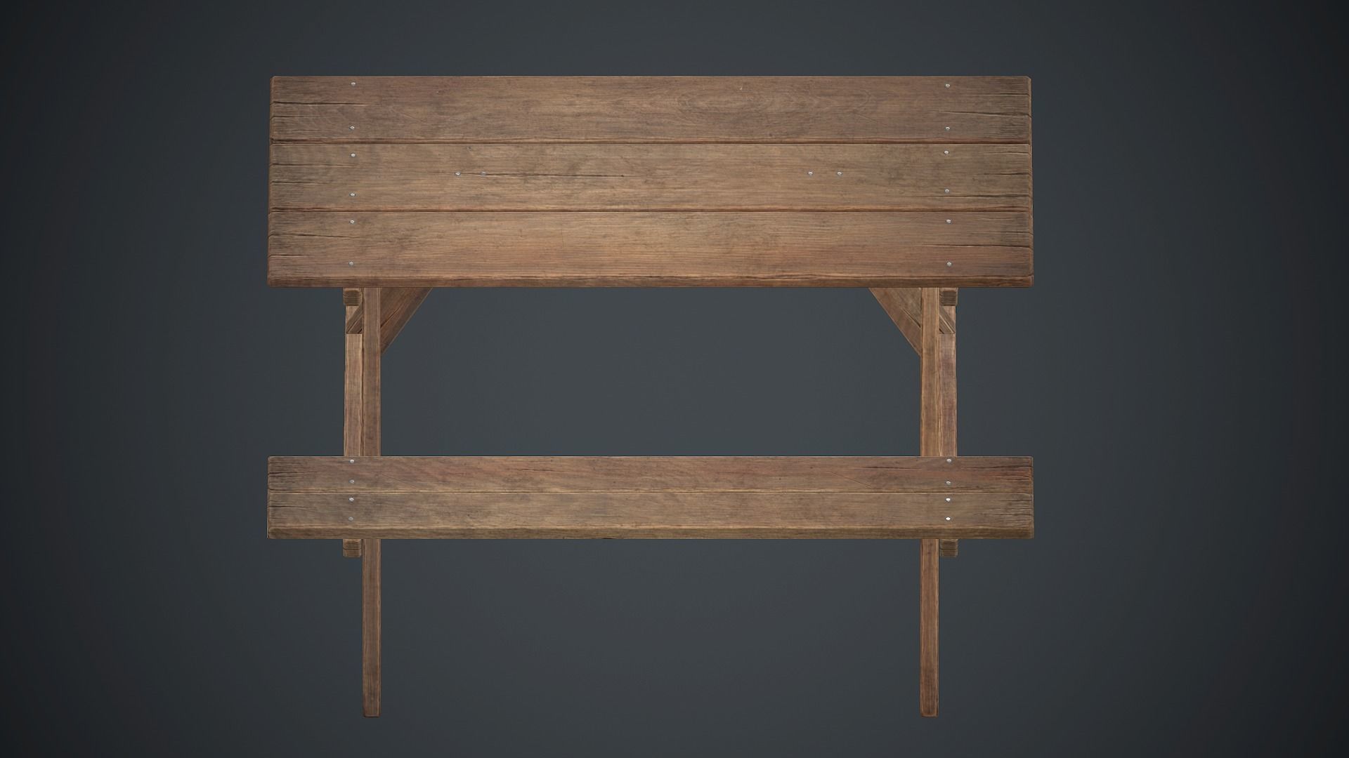 Wooden Picnic Table PBR Game Ready Low-poly 3D model_3