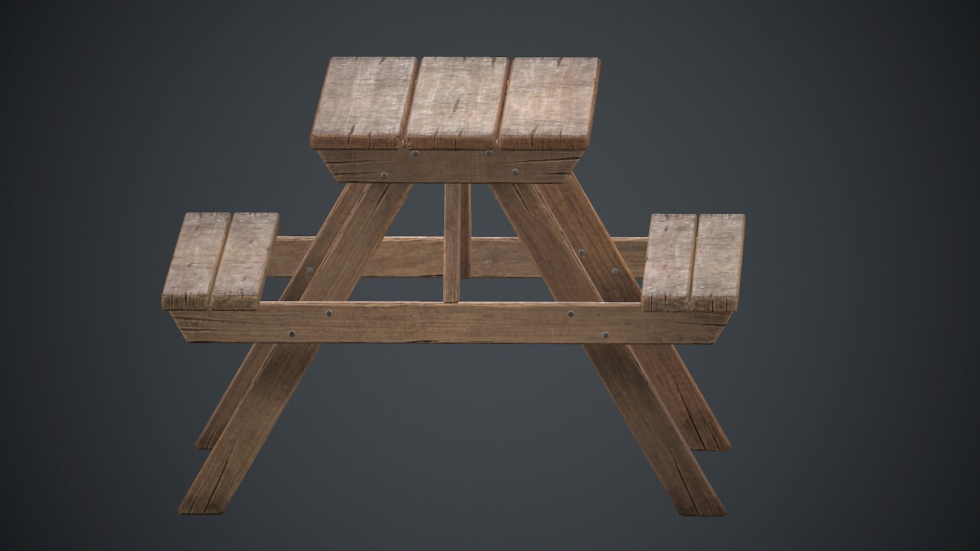 Wooden Picnic Table PBR Game Ready Low-poly 3D model_4