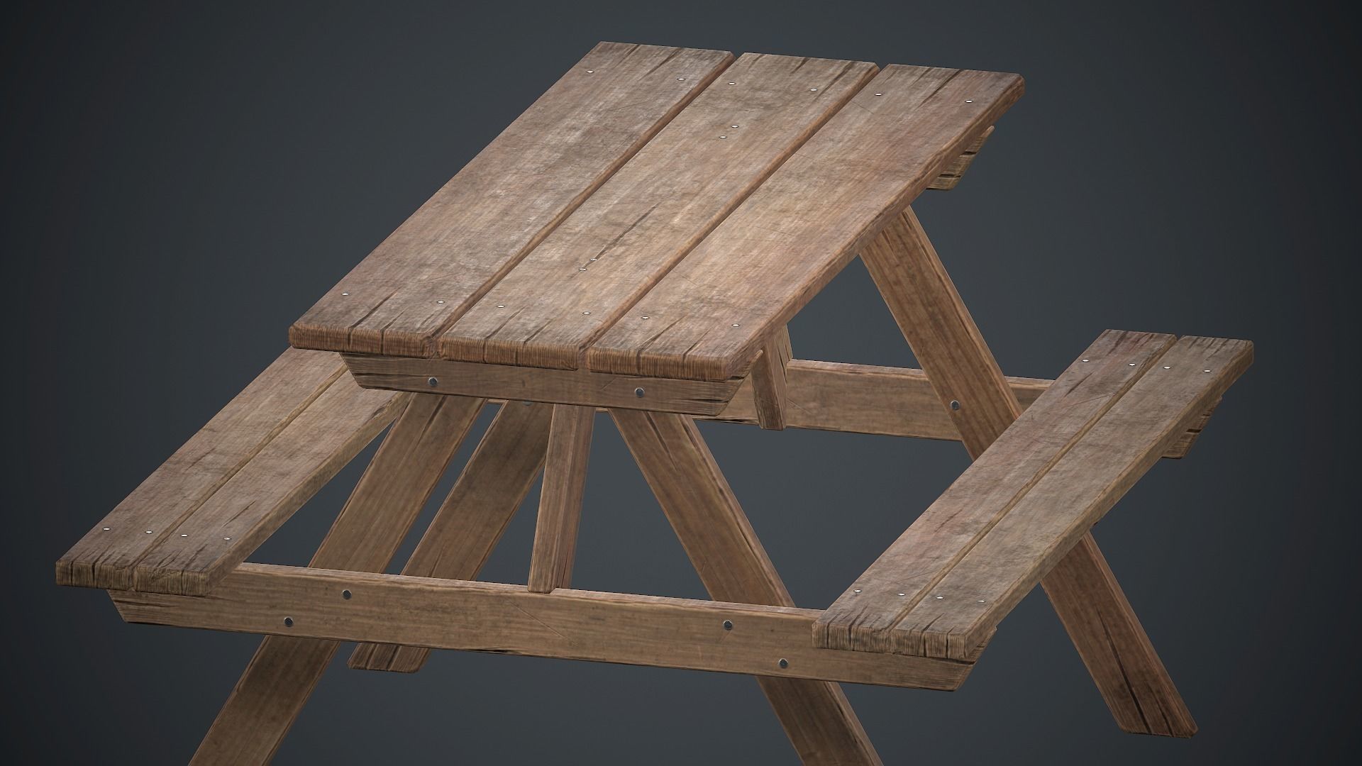 Wooden Picnic Table PBR Game Ready Low-poly 3D model_9