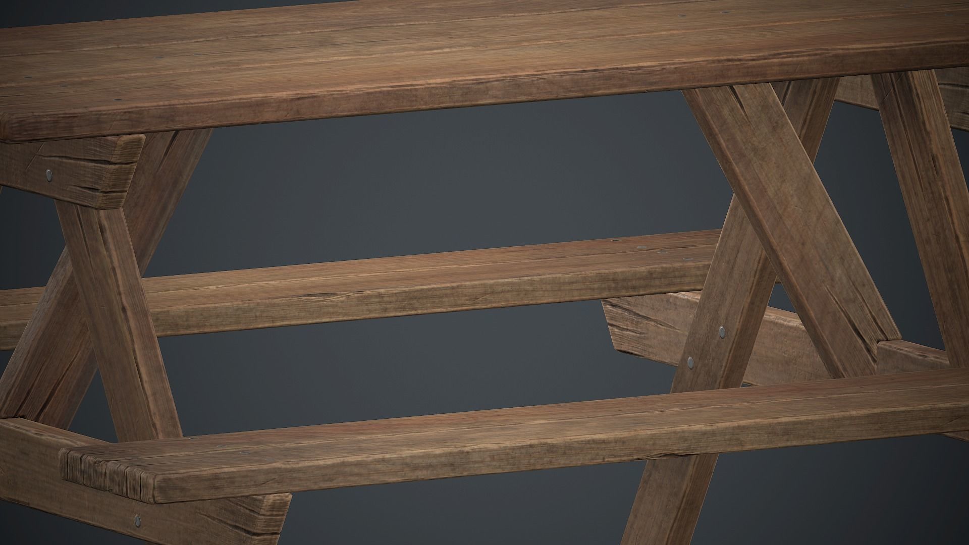 Wooden Picnic Table PBR Game Ready Low-poly 3D model_10