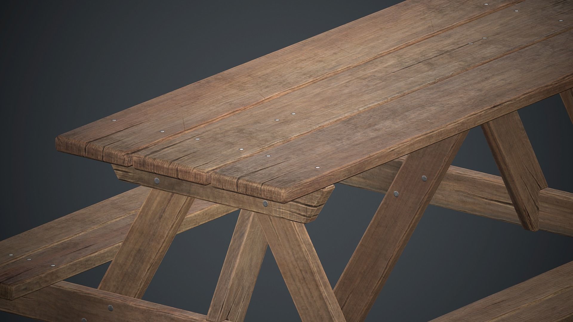 Wooden Picnic Table PBR Game Ready Low-poly 3D model_8