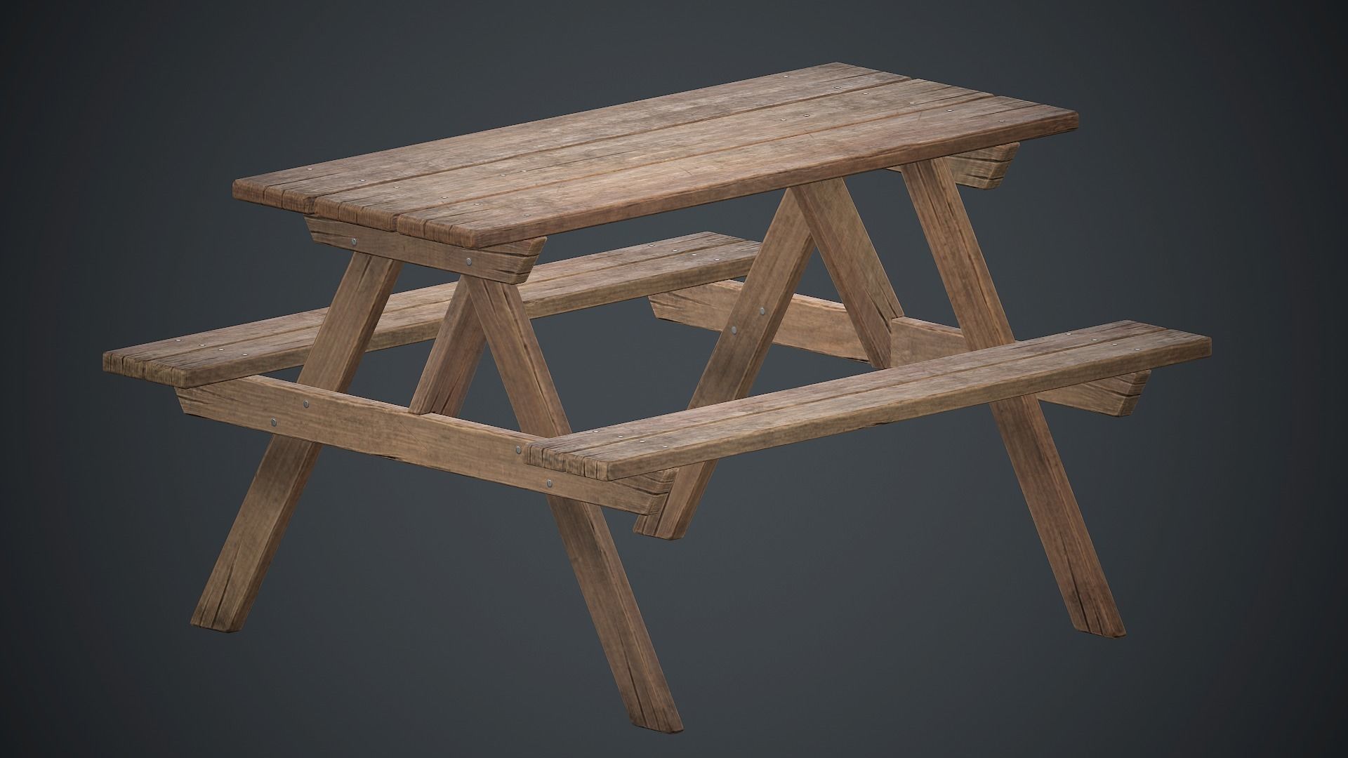 Wooden Picnic Table PBR Game Ready Low-poly 3D model_1