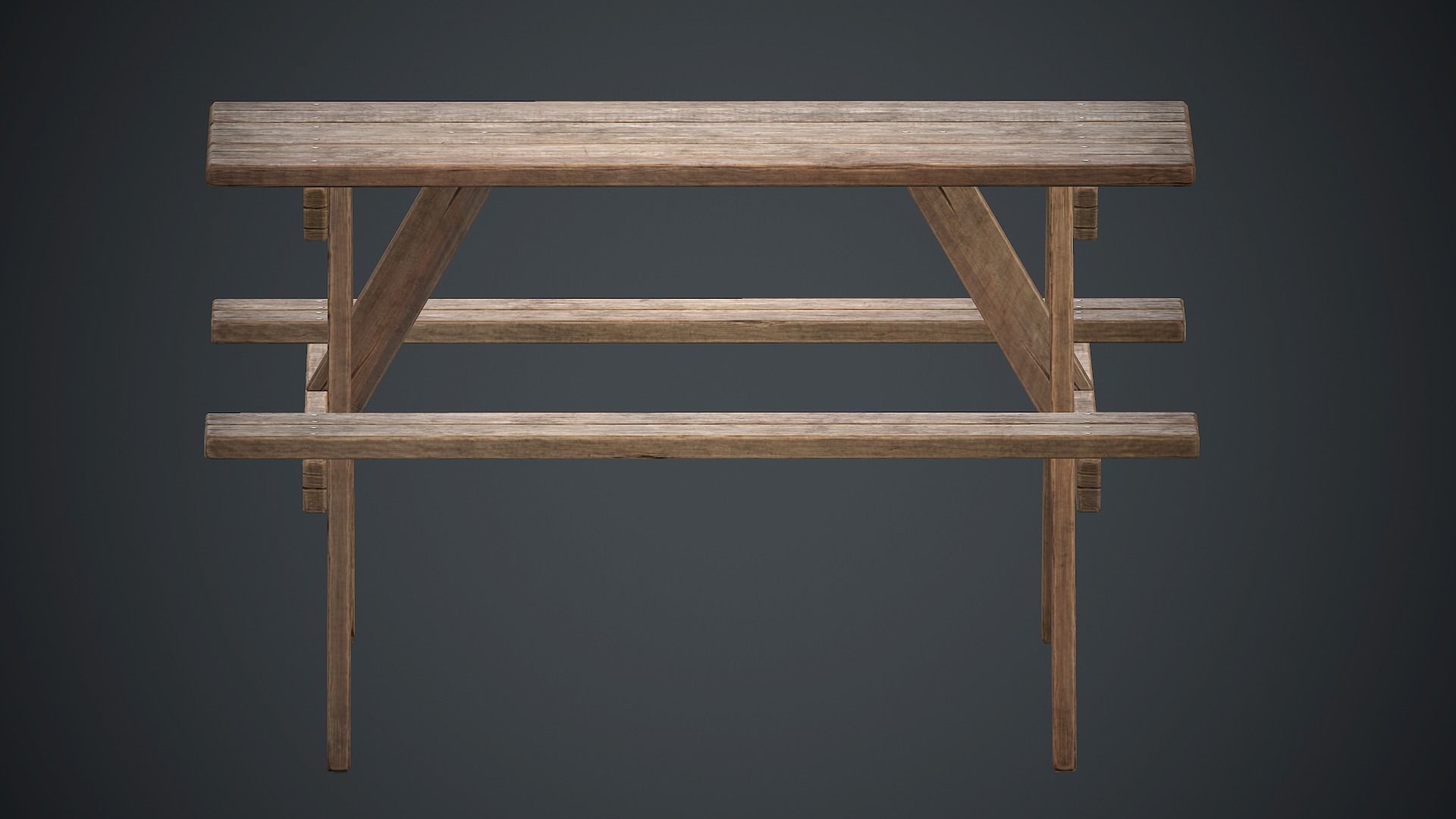 Wooden Picnic Table PBR Game Ready Low-poly 3D model_2