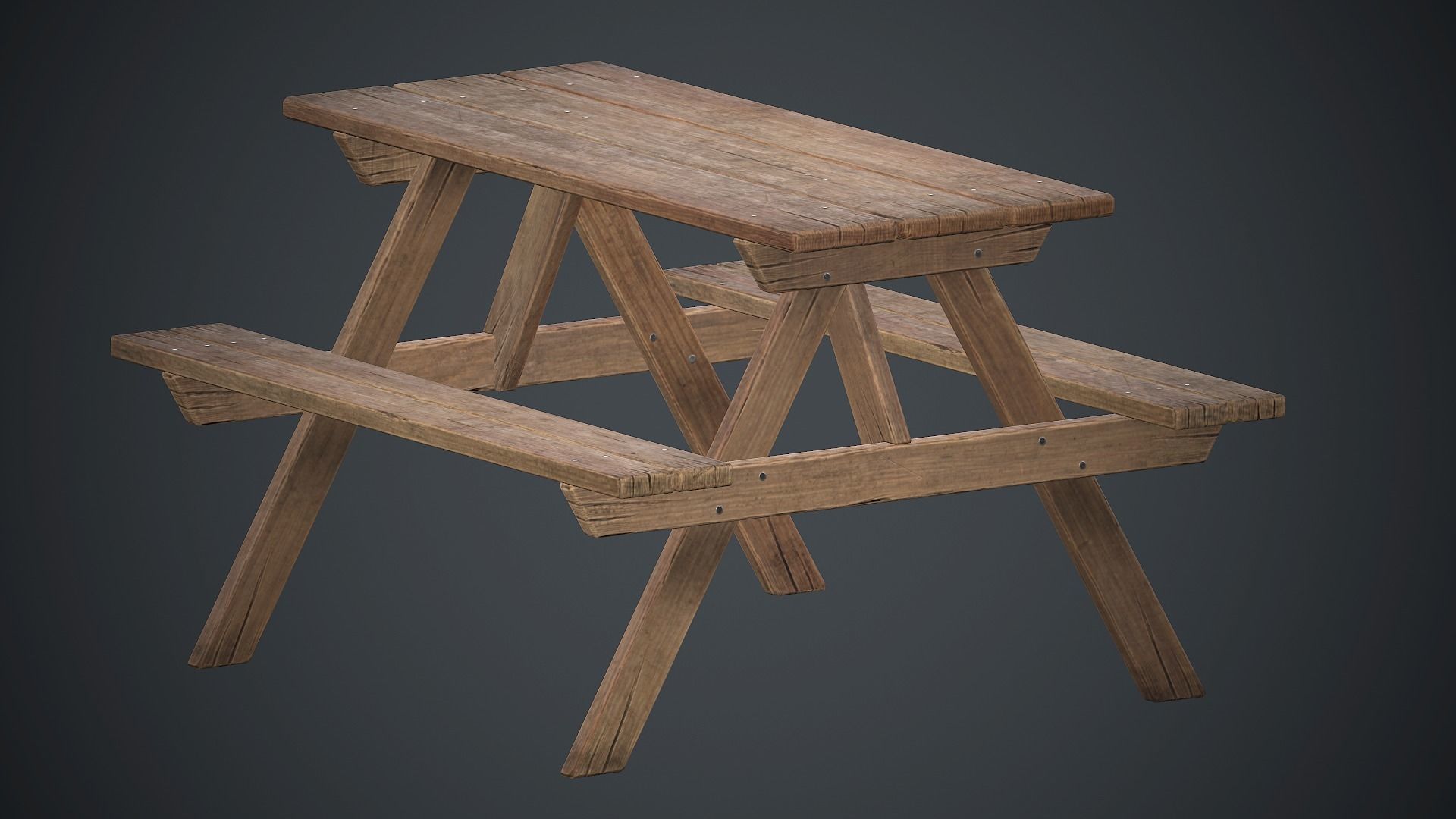 Wooden Picnic Table PBR Game Ready Low-poly 3D model_6