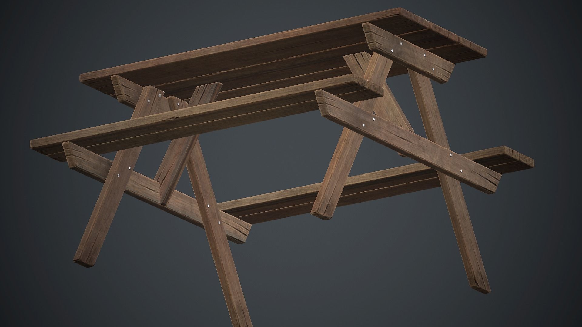 Wooden Picnic Table PBR Game Ready Low-poly 3D model_11