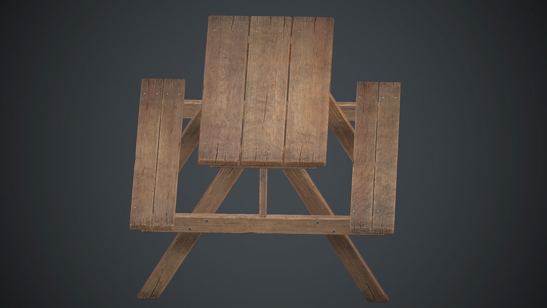 Wooden Picnic Table PBR Game Ready Low-poly 3D model_13