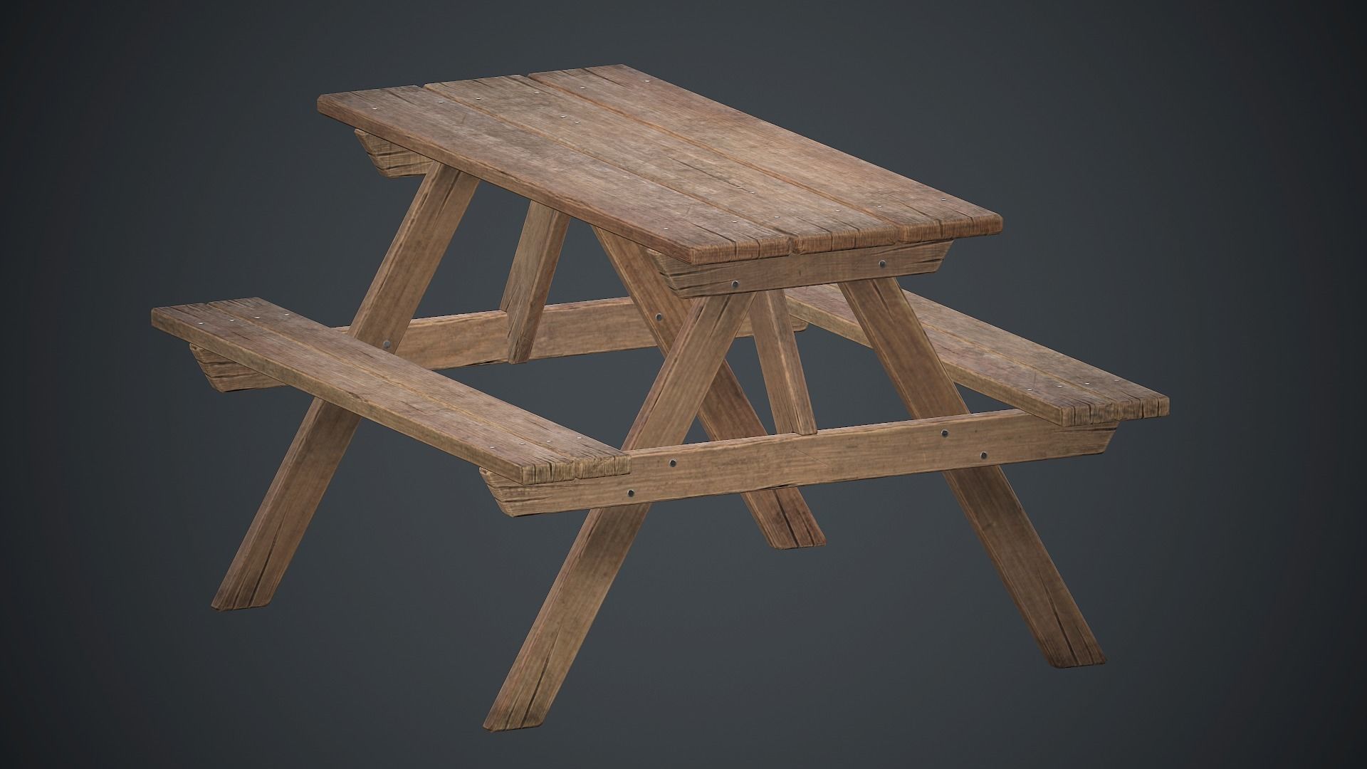 Wooden Picnic Table PBR Game Ready Low-poly 3D model_5