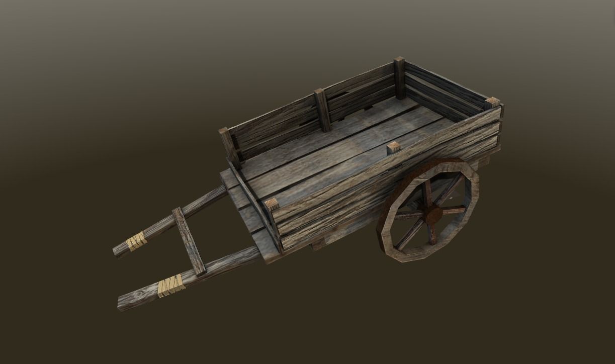 Wooden Wagon Low-poly 3D model_0