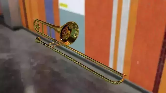 Realistic Trombone golden on wall