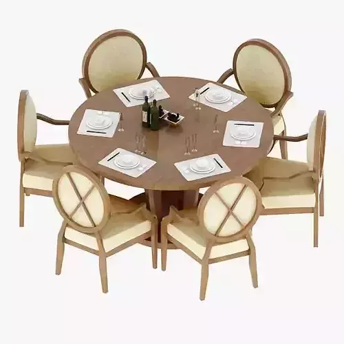 Table round dining with six chairs