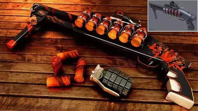 Gun lowpoly on wooden table