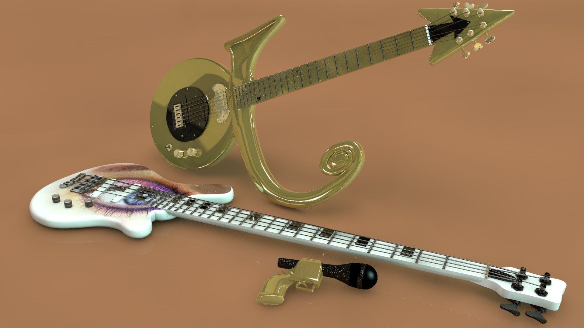Prince Symbol Guitar and Eye Bass 3D model_2