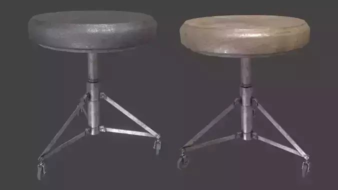 Old Stool with Wheels PBR Low-poly 3D model