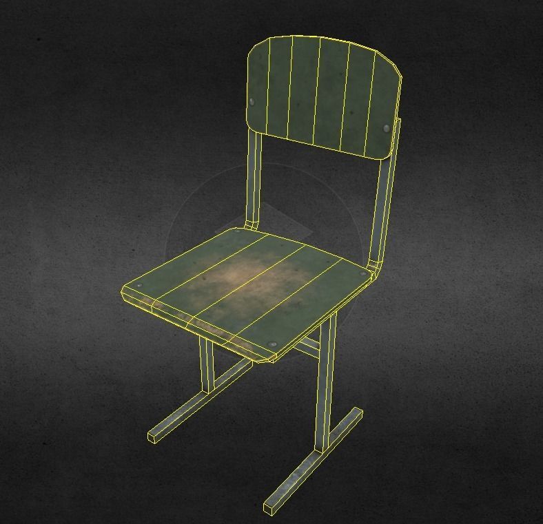 Old shabby school chair Low-poly 3D model_3