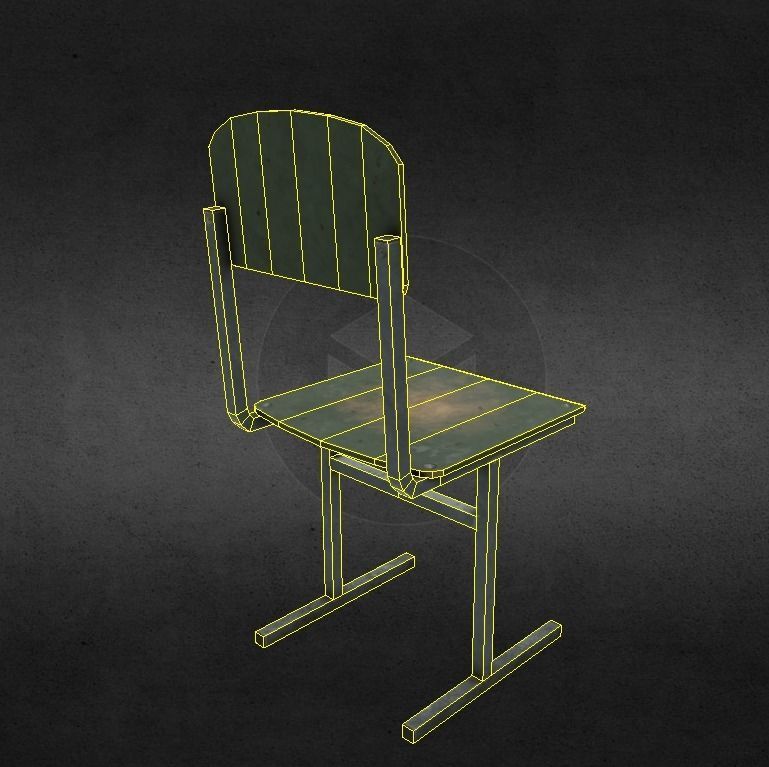 Old shabby school chair Low-poly 3D model_2