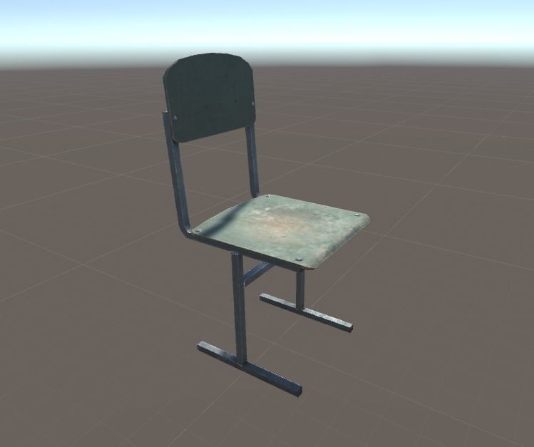 Old shabby school chair Low-poly 3D model_1