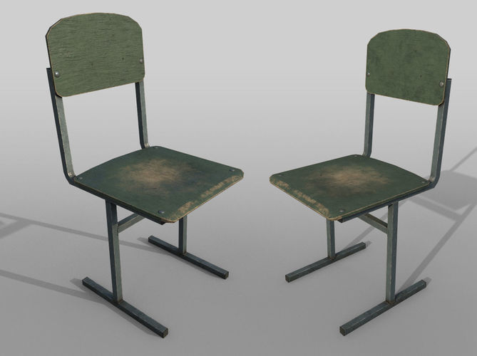 Old shabby school chair Low-poly 3D model