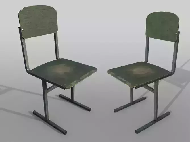 Old shabby school chair Low-poly 3D model
