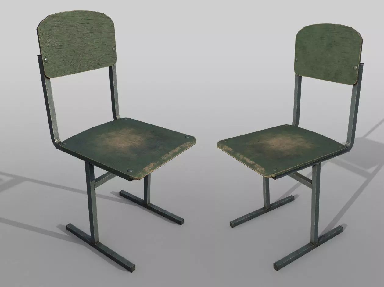 Old shabby school chair Low-poly 3D model_0