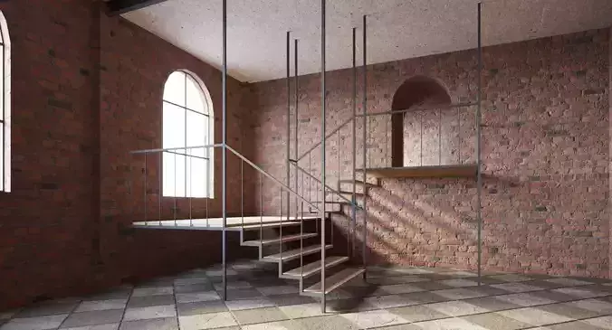 Premises  Brick Wall  Interior Low-poly 3D model
