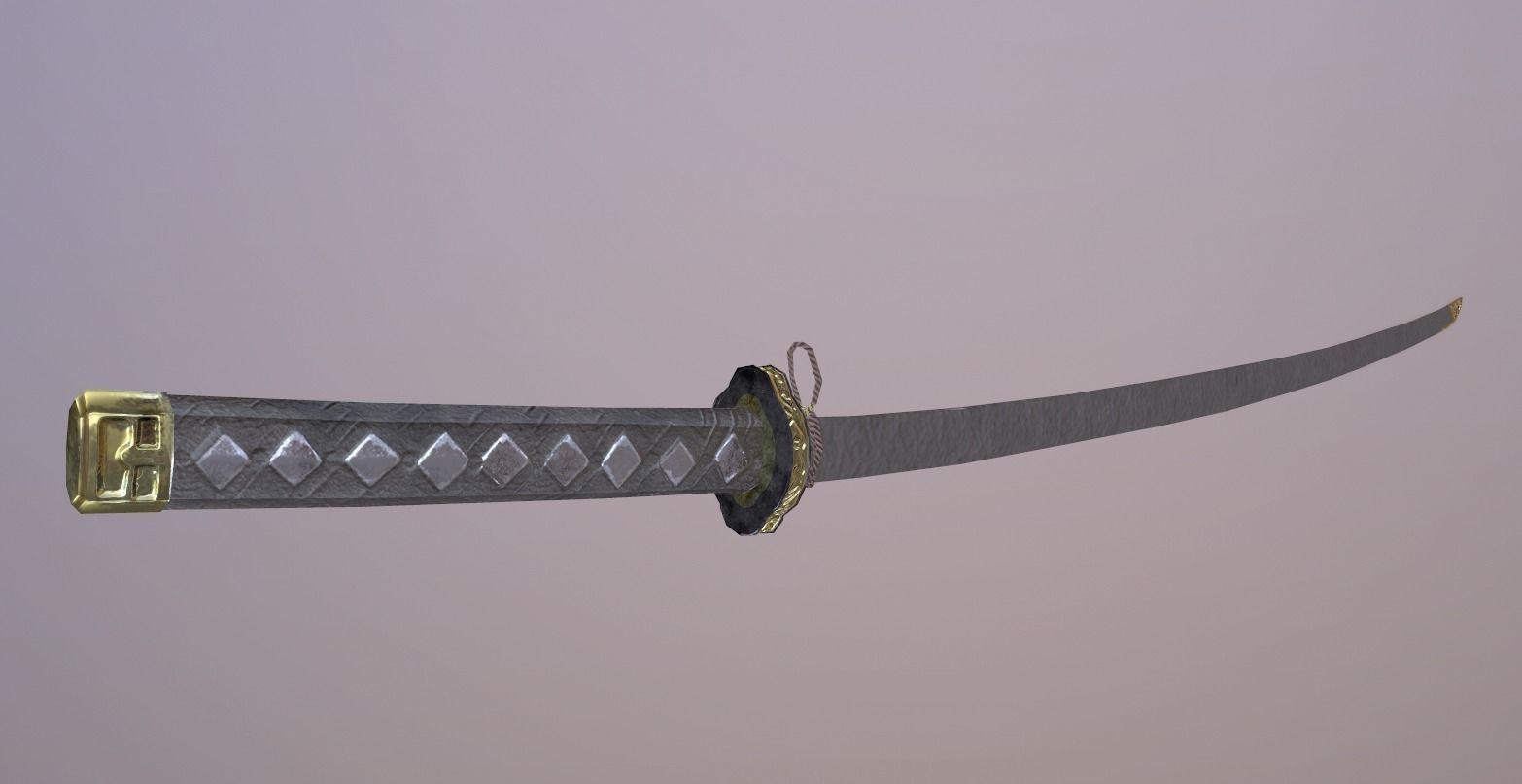 Katana samurai sword Low-poly 3D model_2