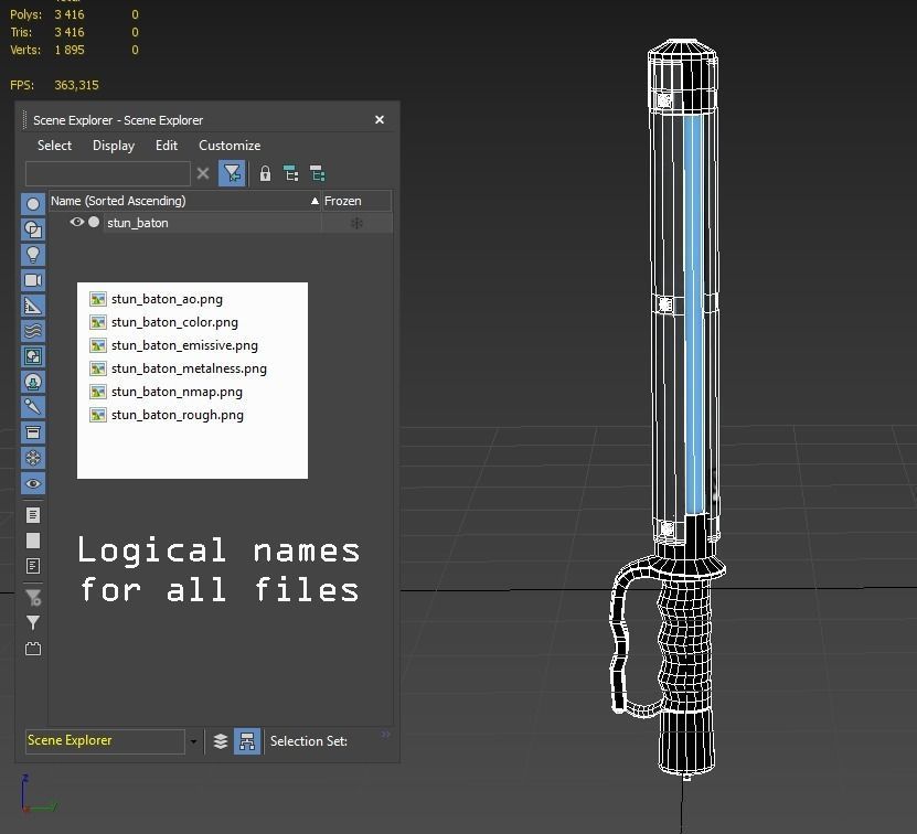 Taser stun baton Low-poly 3D model_4