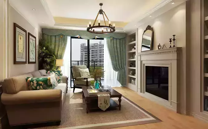 Modern American Style Living Room Low-poly 3D model