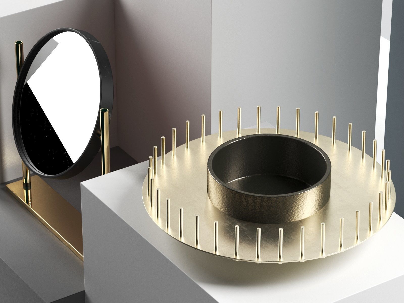 Candle Vase Mirror and Fruit Holder 3D model_2