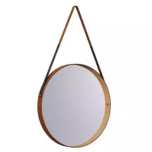 Round Leather Wrapped Mirror